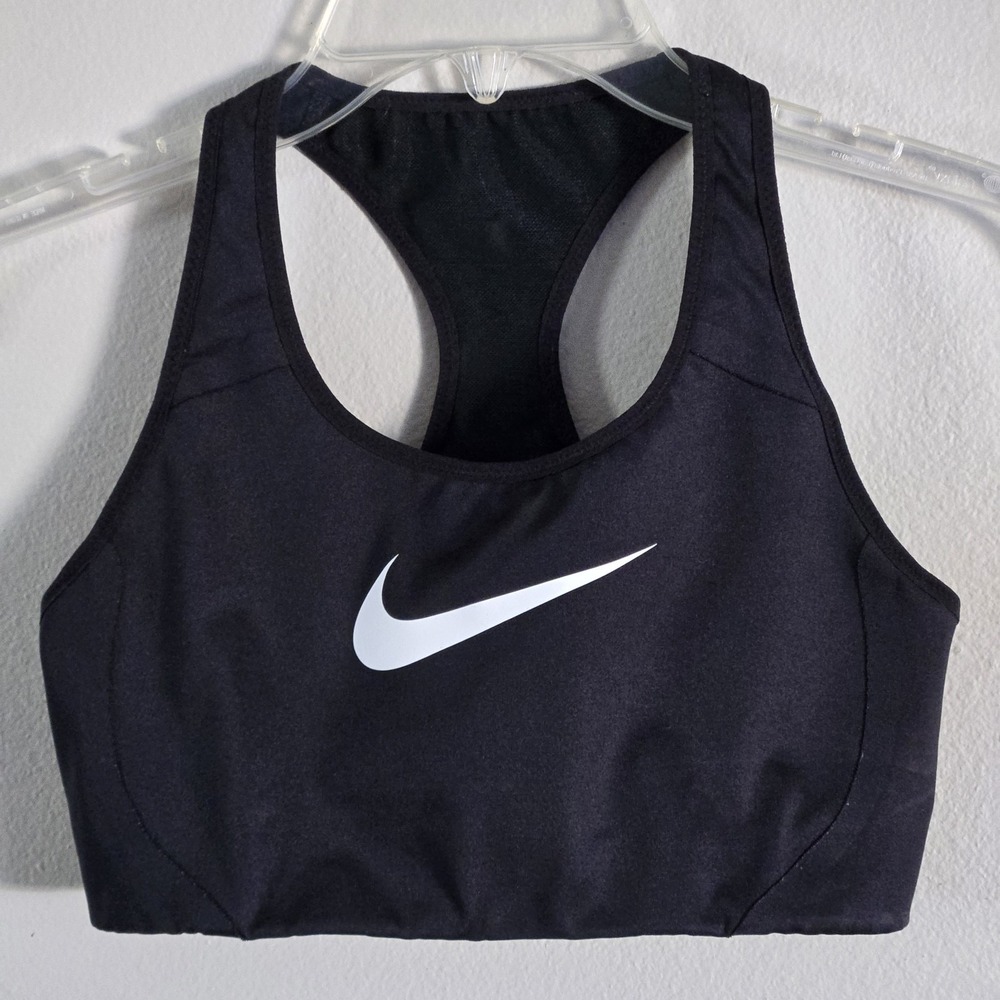 Nike Sports Bra Women Size Medium‎ Black White Swoosh Athletic Training